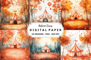 Watercolor Autumn Circus Background