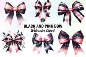 Watercolor Black and Pink Bow Clipart