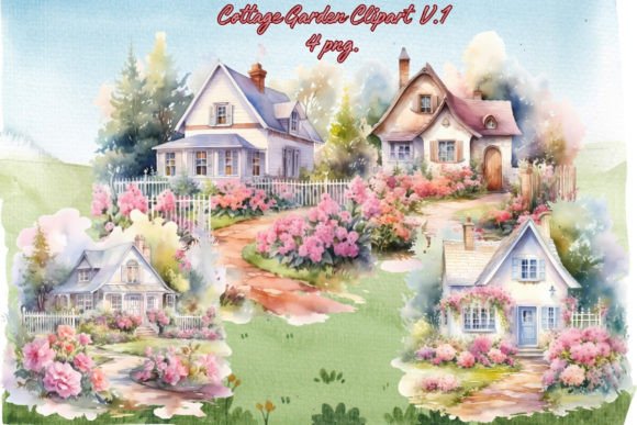Watercolor Cottage Garden Clipart V.1