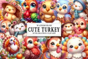 Watercolor Cute Turkey Sublimation