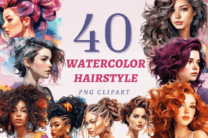 Watercolor Hairstyle PNG Bundle