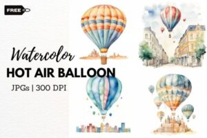 Watercolor Hot Air Balloons Clipart