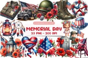 Watercolor Memorial Day Clipart