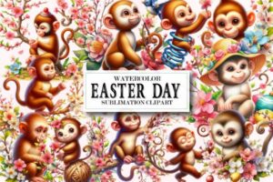 Watercolor Monkey Spring Clipart