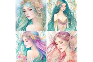 Watercolor Pastel Mermaid Illustrations