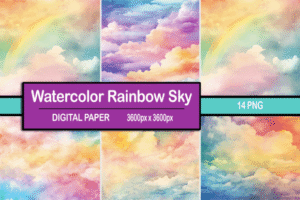 Watercolor Rainbow Sky