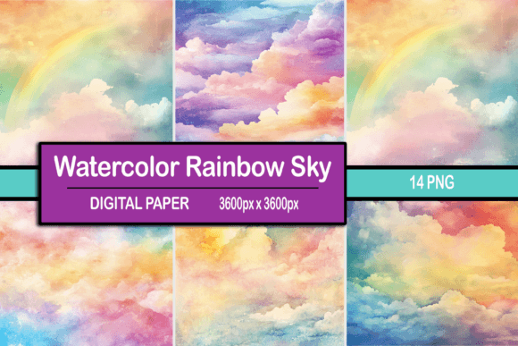 Watercolor Rainbow Sky