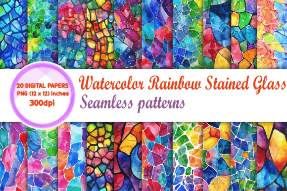 Watercolor Rainbow Stained Glass Pattern