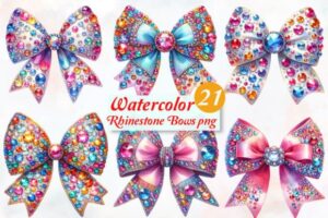 Watercolor Rhinestone Bows Clipart