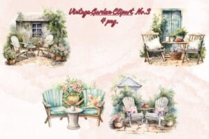 Watercolor Vintage Garden Clipart No.3