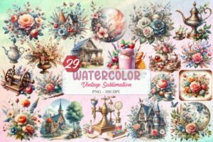 Watercolor Vintage Sublimation Clipart