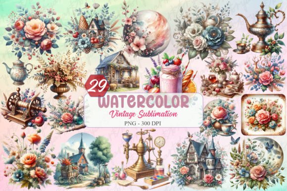 Watercolor Vintage Sublimation Clipart