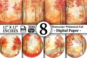 Watercolor Whimsical Fall Digital Paper