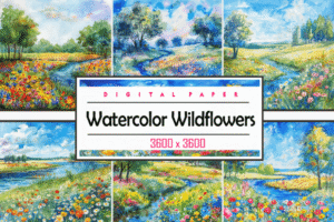 Watercolor Wildflowers Field