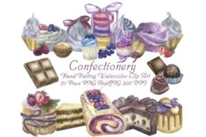 Watercolor Cake Berry and Pastry Clipart