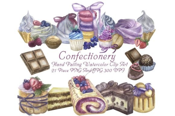 Watercolor Cake Berry and Pastry Clipart