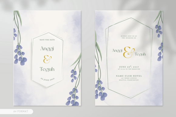 Wedding Card Purple Flower Watercolor
