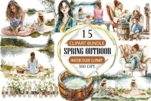 White Spring Outdoor Watercolor Clipart