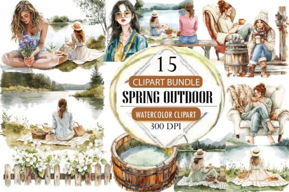 White Spring Outdoor Watercolor Clipart