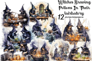 Witches Brewing Potions in Their Lairbat
