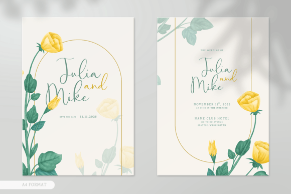 Yellow Flower Watercolor Wedding Card