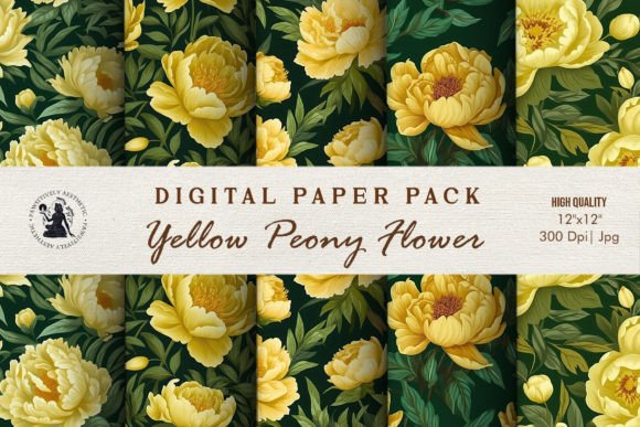 Yellow Peony Flower Seamless Pattern