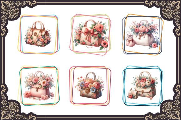 Bag with Flowers Watercolor Clipart