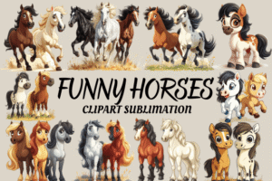 Funny Horses Clipart Sublimation