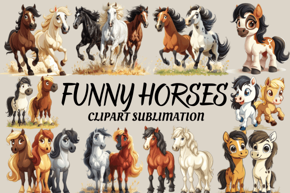 Funny Horses Clipart Sublimation