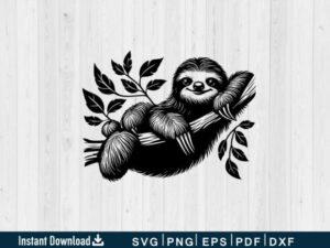 Funny Sloth Svg Vector Silhouette File