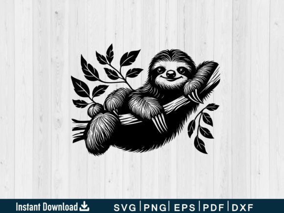 Funny Sloth Svg Vector Silhouette File