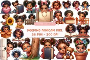 Peeking African Little Girl Clipart