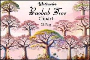 Watercolor Baobab Tree Clipart