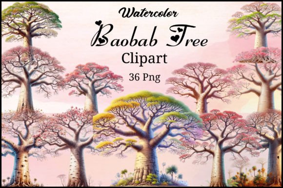 Watercolor Baobab Tree Clipart