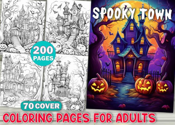 200 Spooky Town Coloring Book Pages