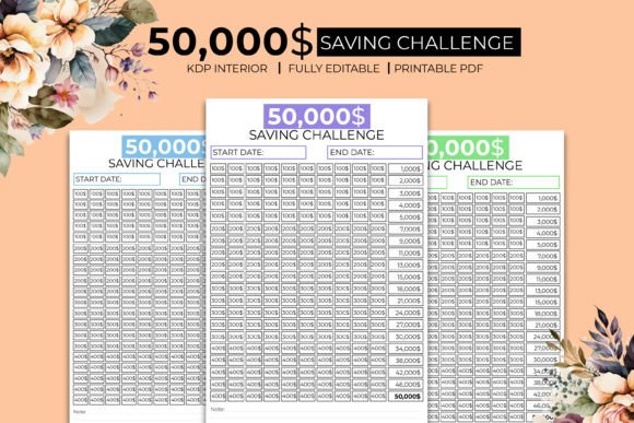 50K Saving Challenge Journal Kdp Planner