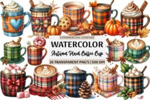 Autumn Plaid Coffee Cup Clipart