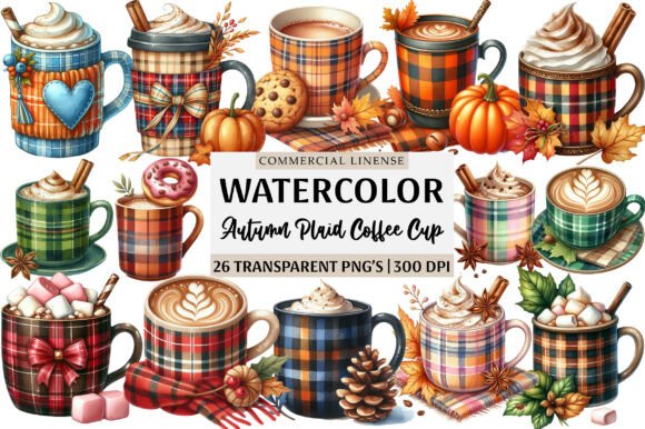 Autumn Plaid Coffee Cup Clipart