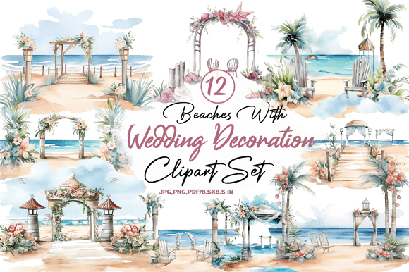 Beaches with Wedding Decoration Clipart