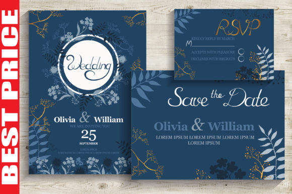 Blue&Gold Wedding Invitation Cards