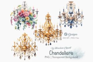 Chandelier Clipart, PNG Bundle