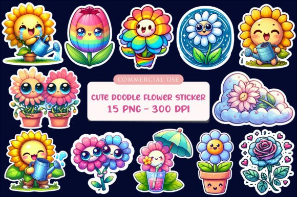 Cute Doodle Flower Sticker Pack