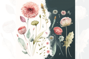 Dandelion and Rose Flower Spring Watercolor