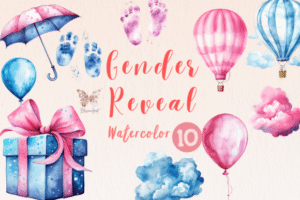 Gender Reveal Watercolor Cliparts