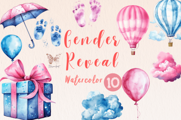 Gender Reveal Watercolor Cliparts