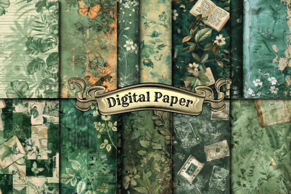 Green Junk Journal Digital Paper