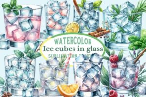 Ice Cubes in Glass Clipart Bundle