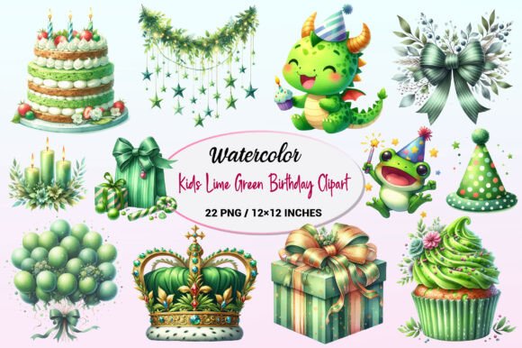 Kids Lime Green Birthday Clipart