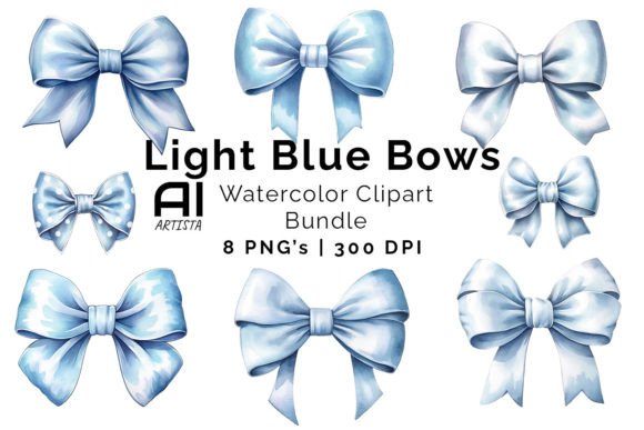 Light Blue Bow Watercolor Clipart Bundle