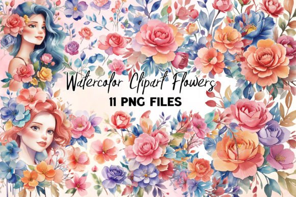 Neon Watercolor Clipart Flowers